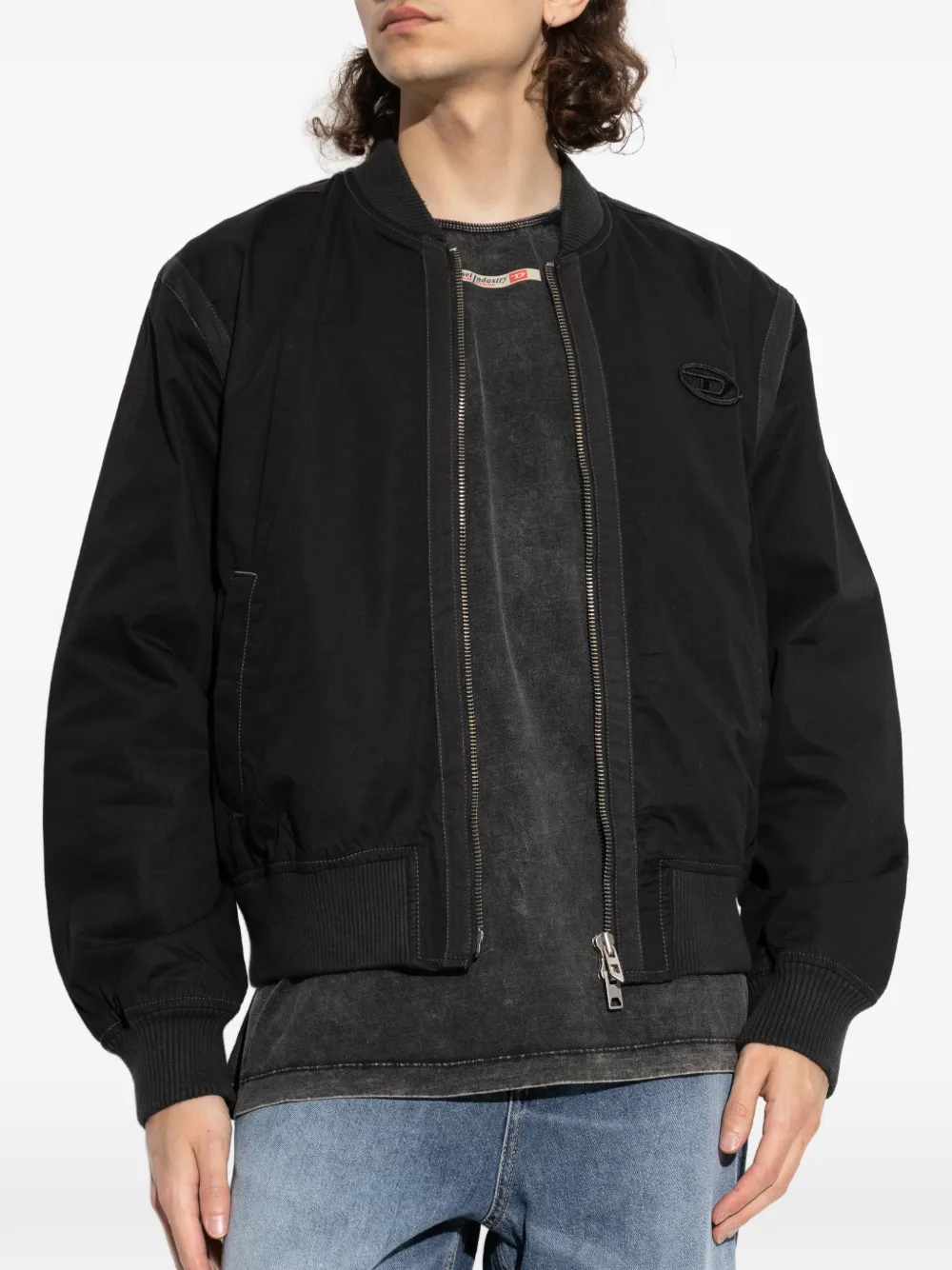 Diesel Bomberjack met logopatch Zwart
