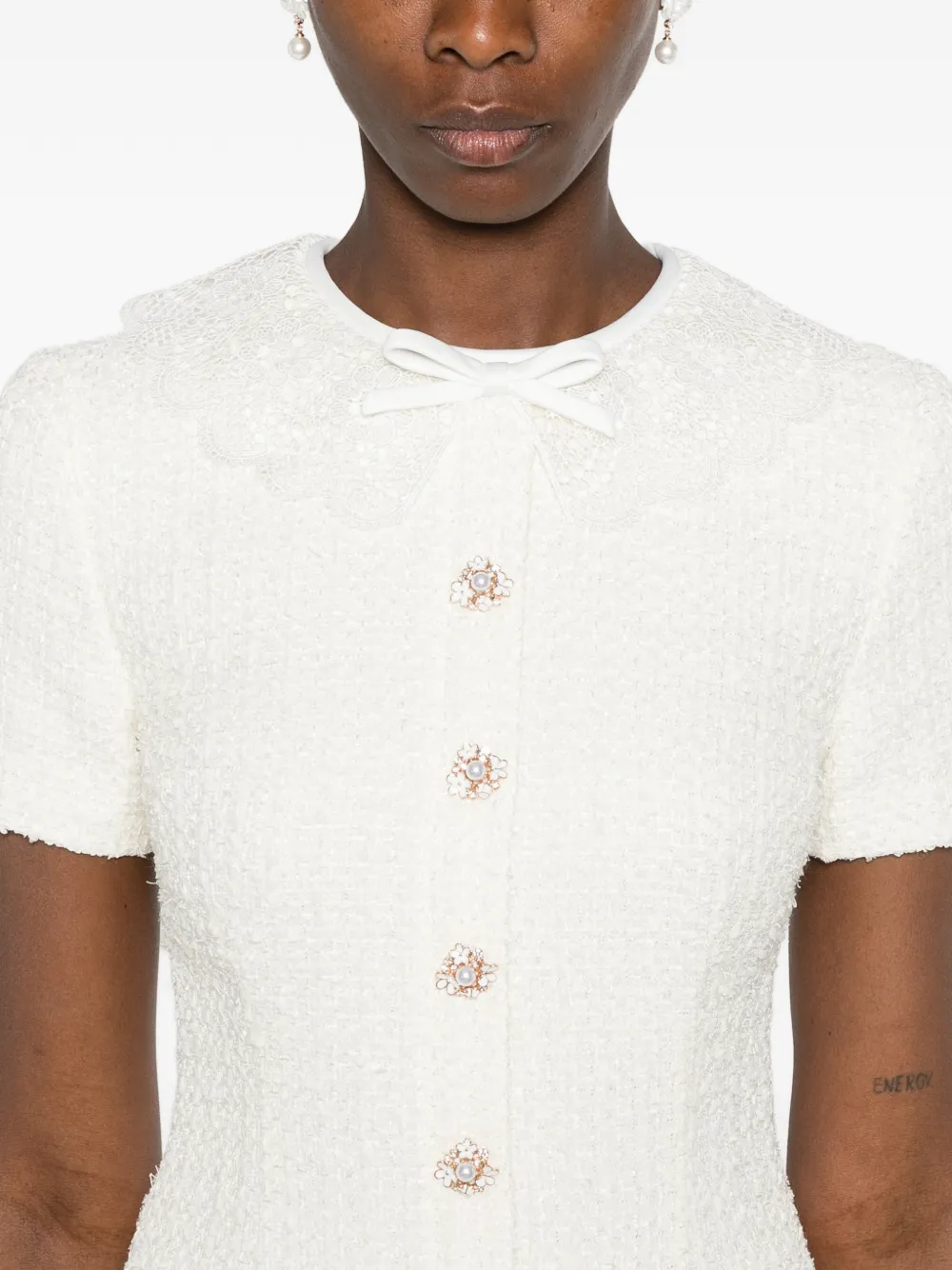 Self-Portrait Bouclé jurk met kanten afwerking Beige