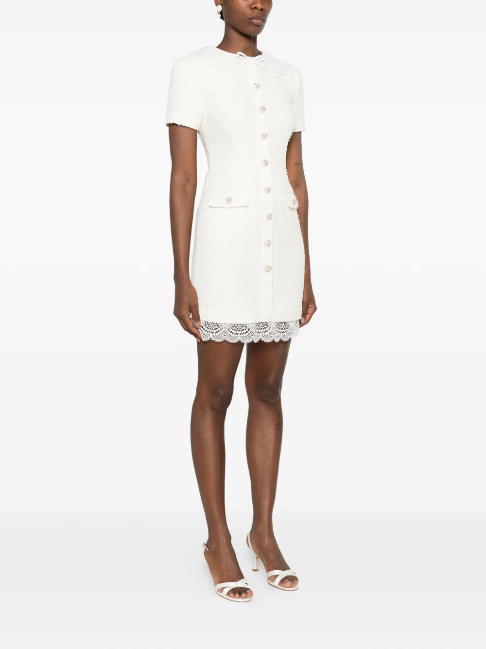 Self-Portrait Bouclé jurk met kanten afwerking Beige