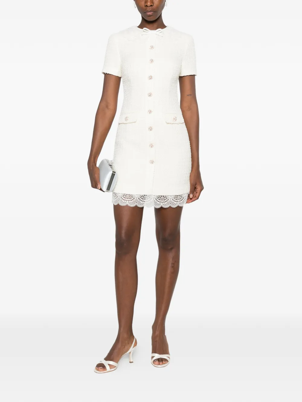 Self-Portrait Bouclé jurk met kanten afwerking Beige