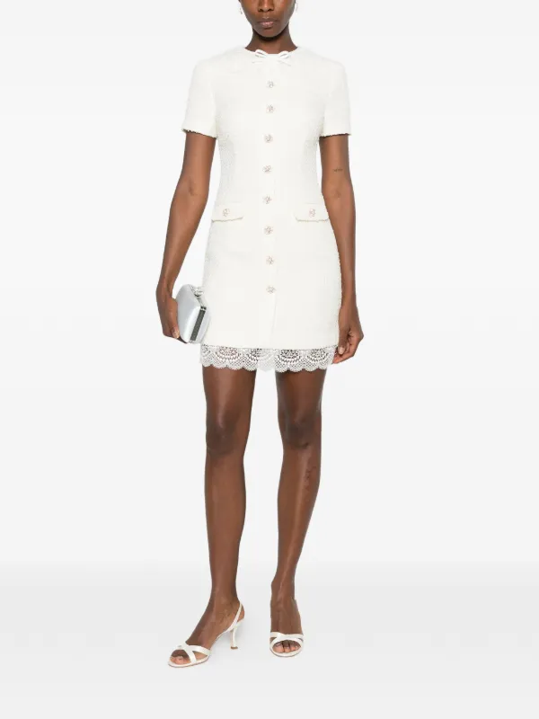 self portrait lace trimmed mini dress Self-portrait Bouclé Dress With Lace Trim