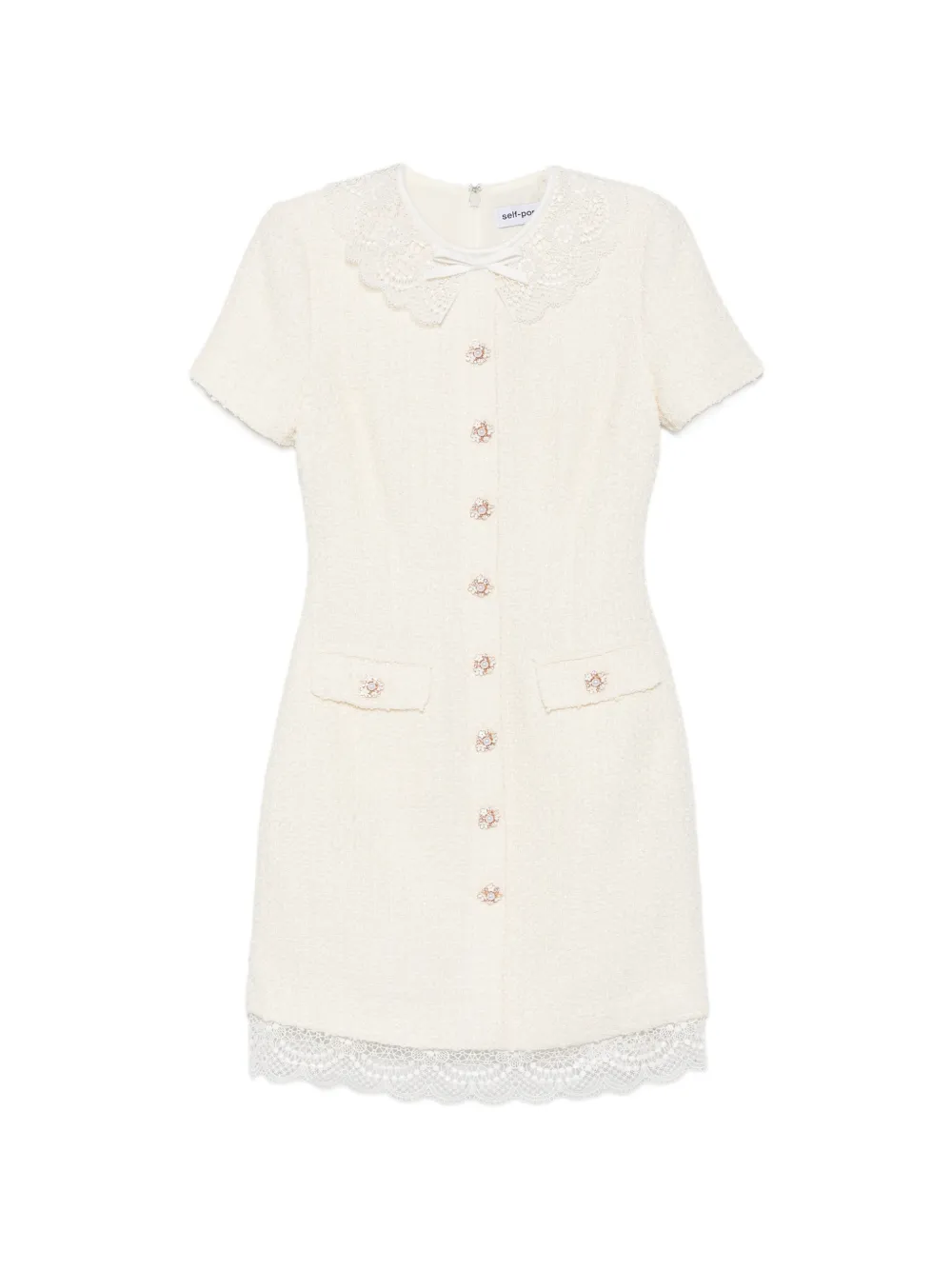 Self-Portrait lace-trimmed bouclé mini dress - Toni neutri