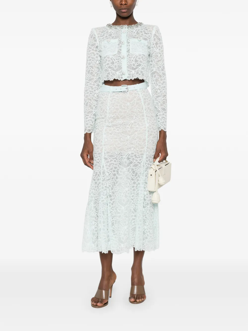 Self-Portrait Lace Crystal Embellished Jacket in Green, view 2