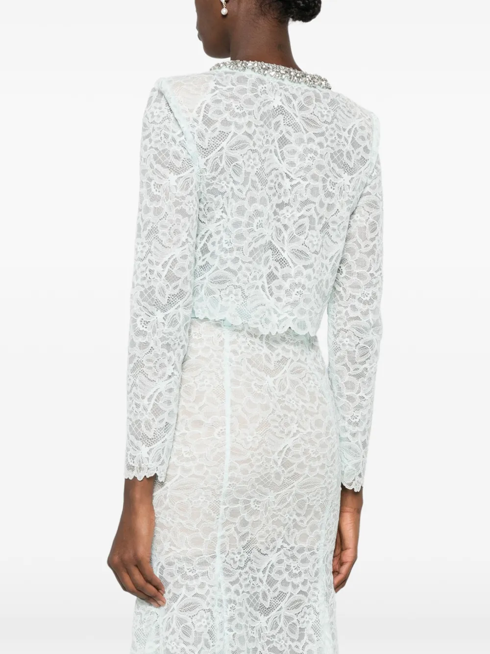 Self-Portrait Lace Crystal Embellished Jacket in Green, view 4