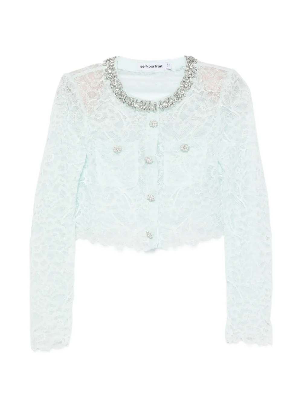 Self-Portrait crystal-embellished lace jacket - Grün