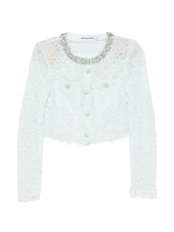 Self-Portrait Lace Crystal Embellished Jacket in Green