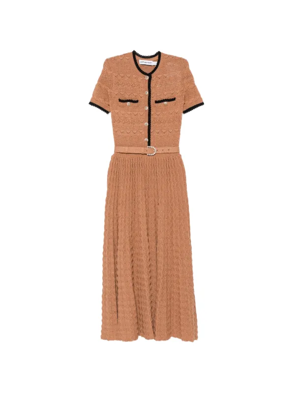 self portrait crochet midi dress Self-Portrait Women's Crochet Lace Midi Dress - Yellow
