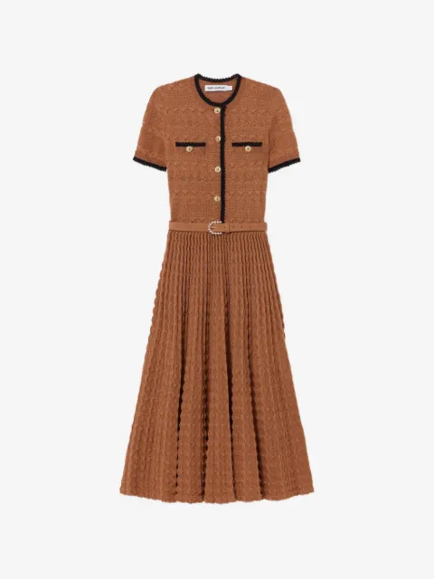 Self-Portrait brown pointelle-knit midi dress