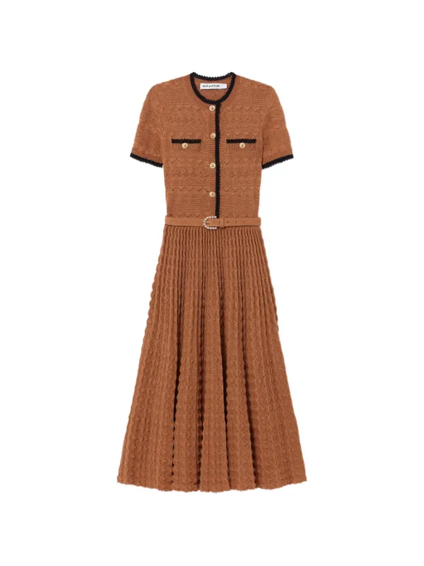 self portrait brown dress Self-Portrait pointelle-knit Midi | Brown shoulder neckline and draped Fleur 2026 Gothic Black Lace Ball Size:4XL | 36 (for waist size 40
