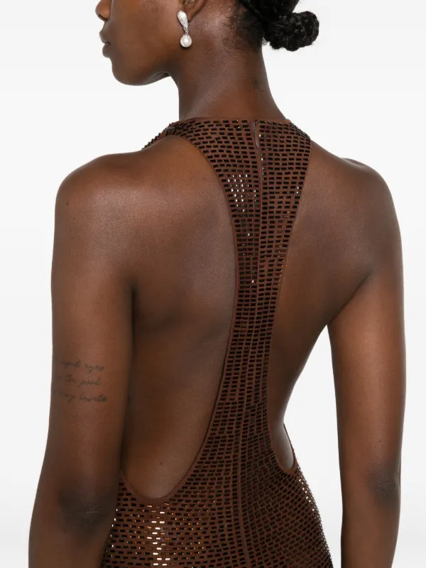 self portrait brown rhinestone dress BROWN RHINESTONE RACER BACK MAXI DRESS