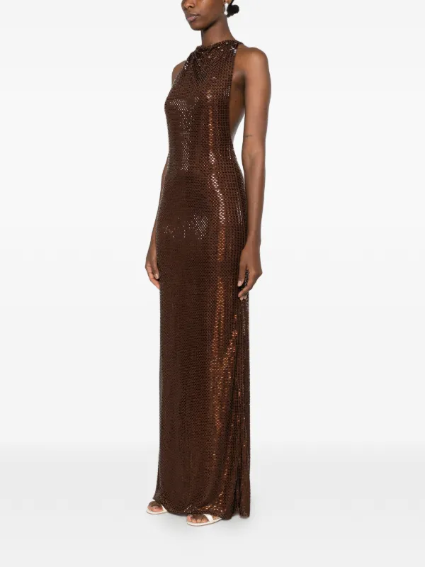 brown self portrait dress Brown Textured Knit Midi Dress