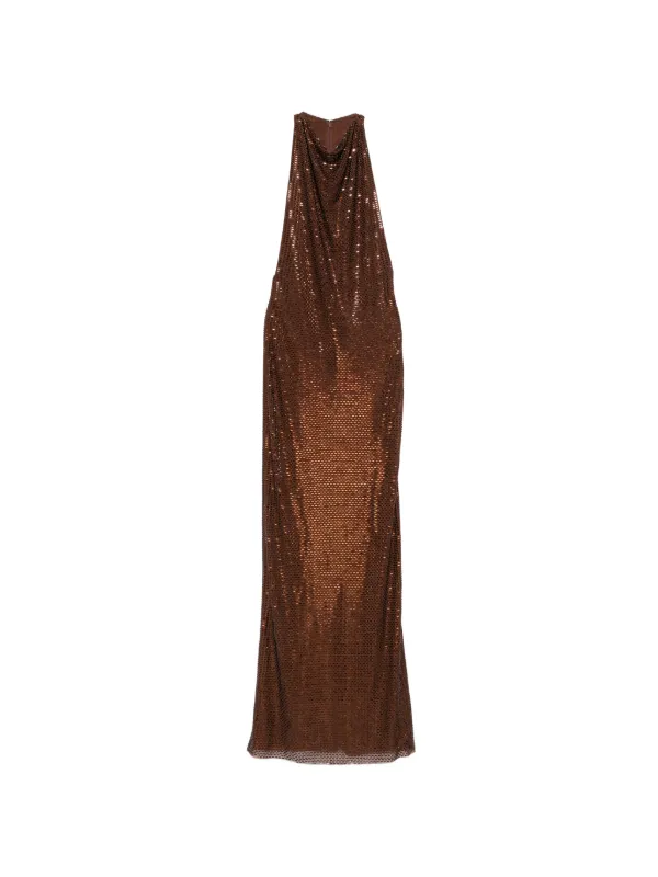 self portrait brown rhinestone dress Brown Rhinestone Mesh Maxi Dress self-portrait