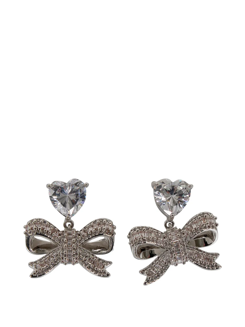 Self-Portrait crystal-embellished bow earrings - Silber
