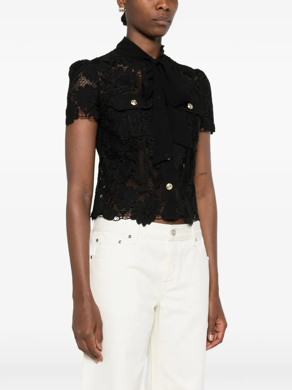 Self-Portrait Blouse met strik en kant Zwart