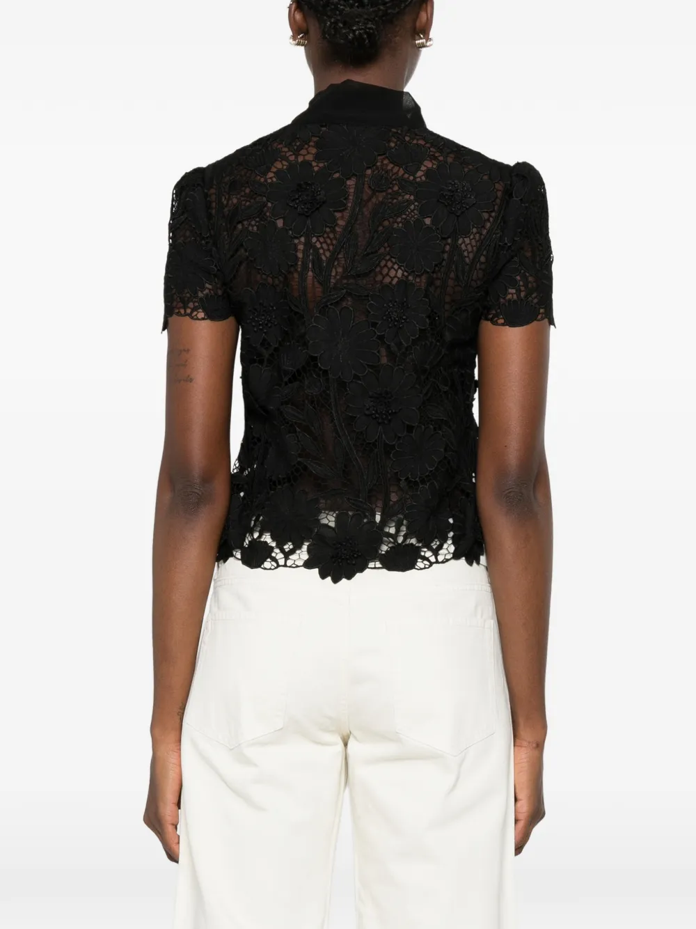 Self-Portrait Blouse met strik en kant Zwart