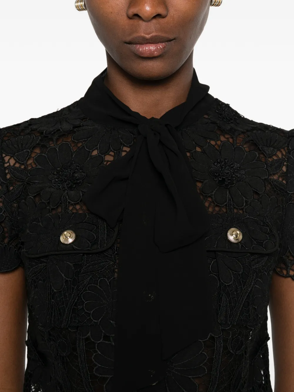 Self-Portrait Blouse met strik en kant Zwart