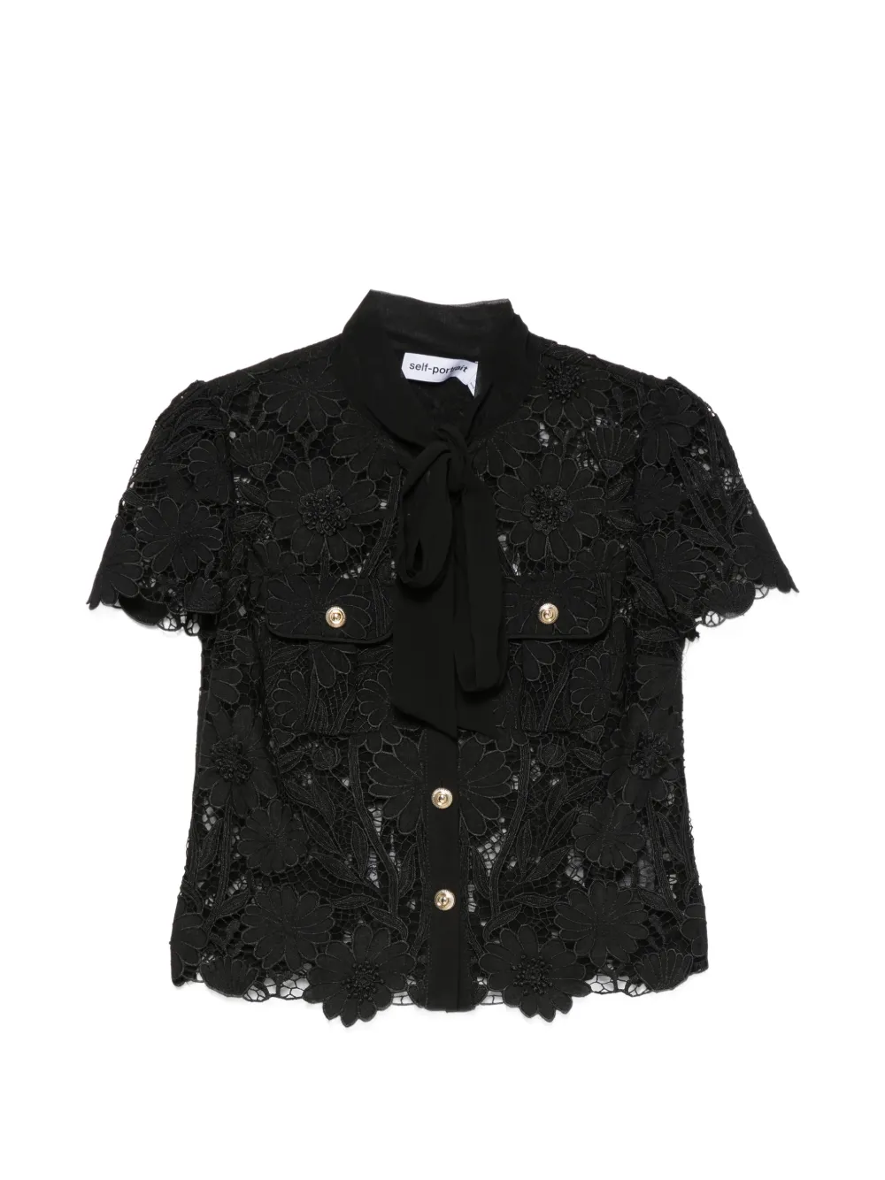 Self-Portrait guipure-lace pussy-bow blouse - Nero
