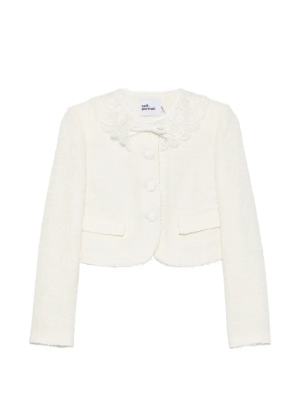 Self-Portrait Lace-collar Bouclé Jacket in Neutrals