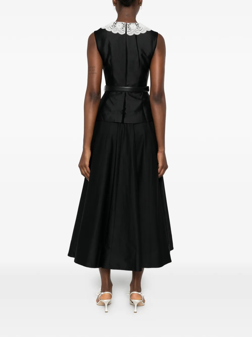 Self-Portrait midi-jurk met kanten kraag en peplum taille Zwart