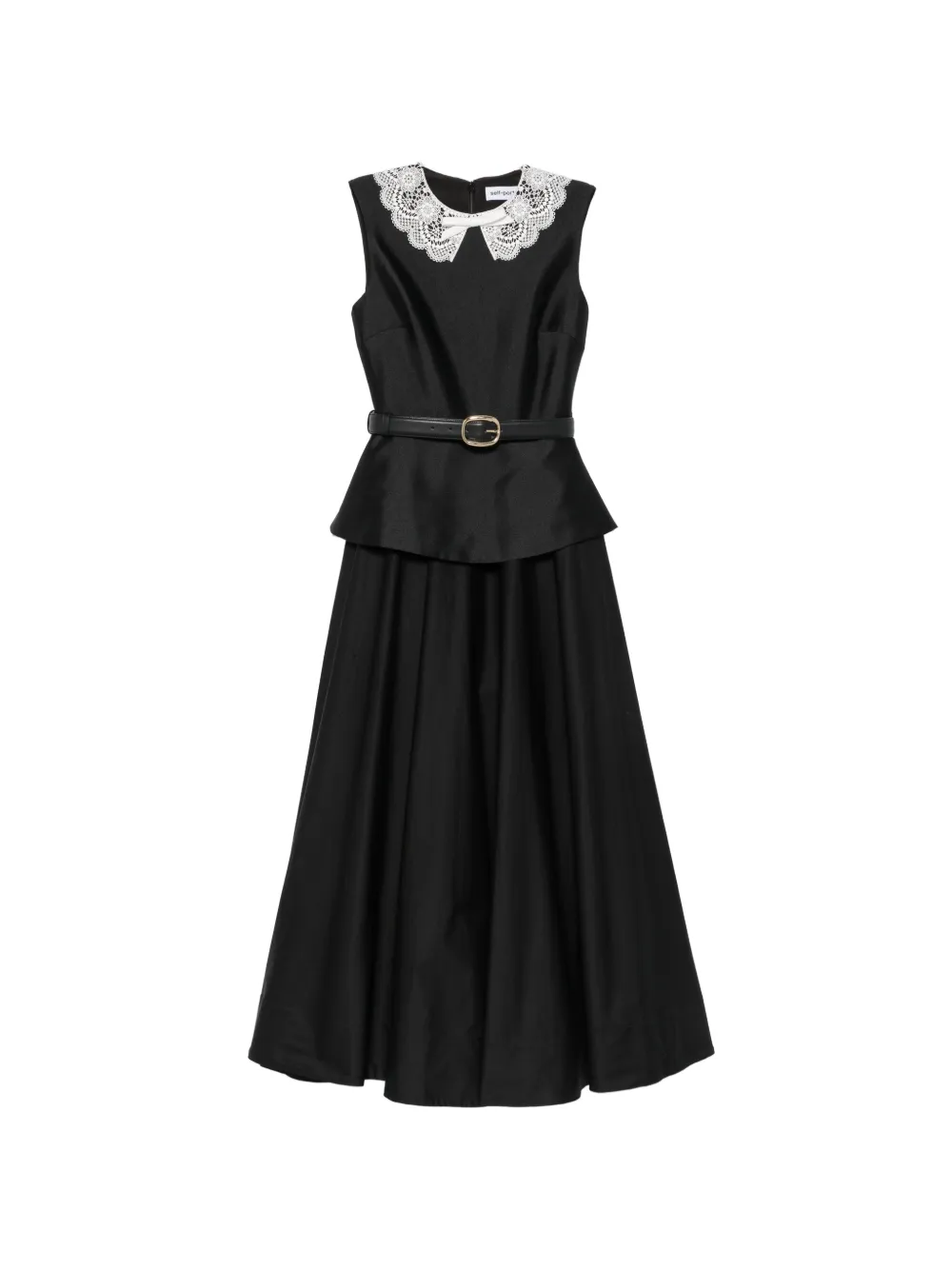 Self-Portrait lace-collar peplum-waist midi dress - Nero