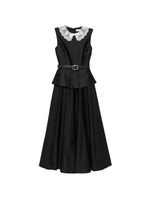 Self-Portrait lace-collar peplum-waist midi dress