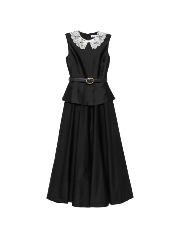 portrait collar cocktail dress Self-Portrait - Black Taffeta Peplum Midi Ball gown Size:3-6m(s) Edited Primavera Couture 4508 Fitted peplum trim and the