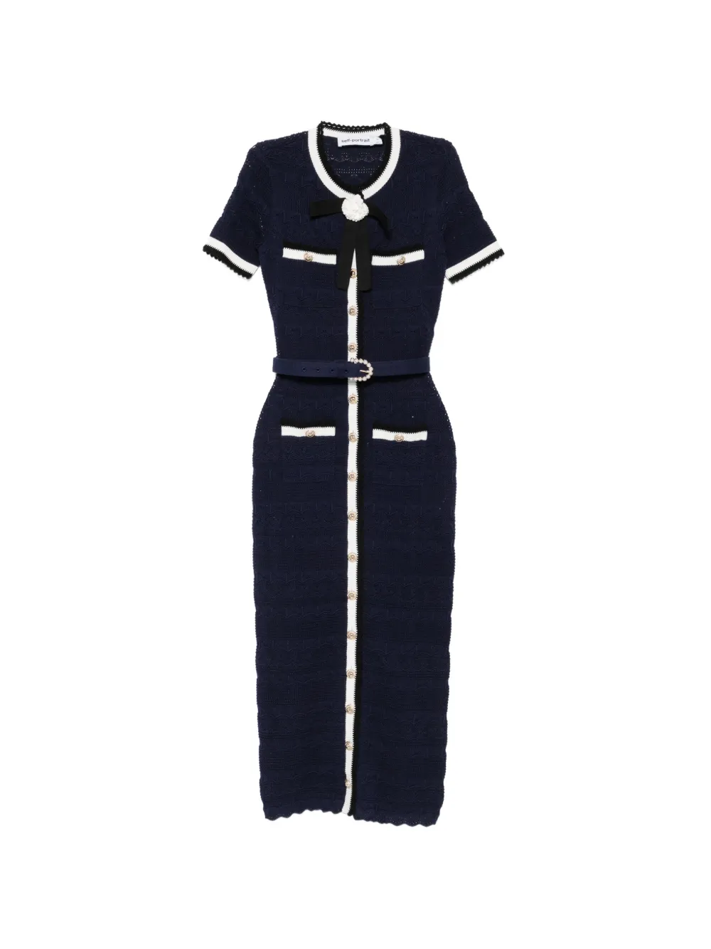 Self-Portrait belted bow-detail midi dress - Blu