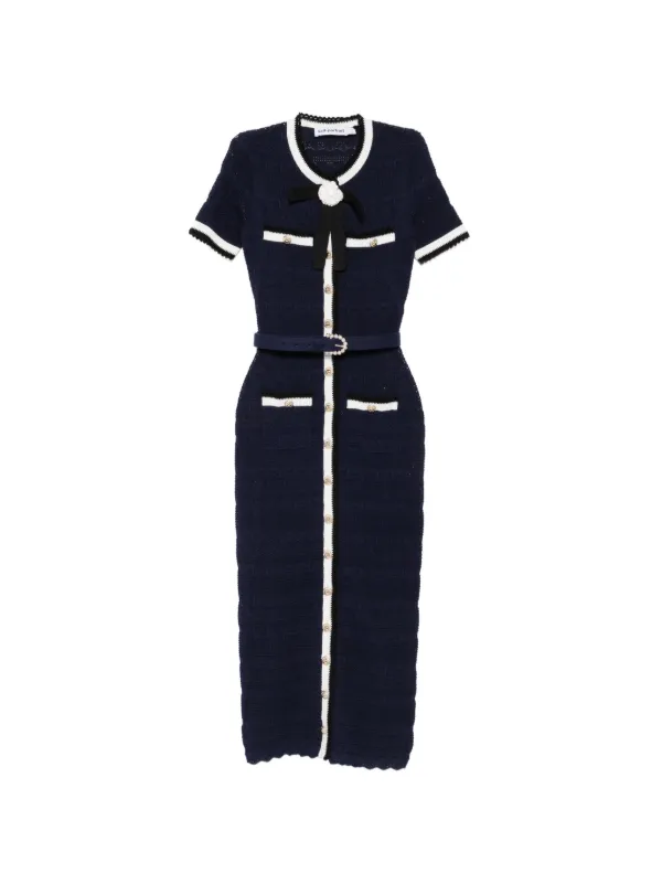 Self-Portrait Women's Navy Pointelle Knit Midi Dress – Blue – XS