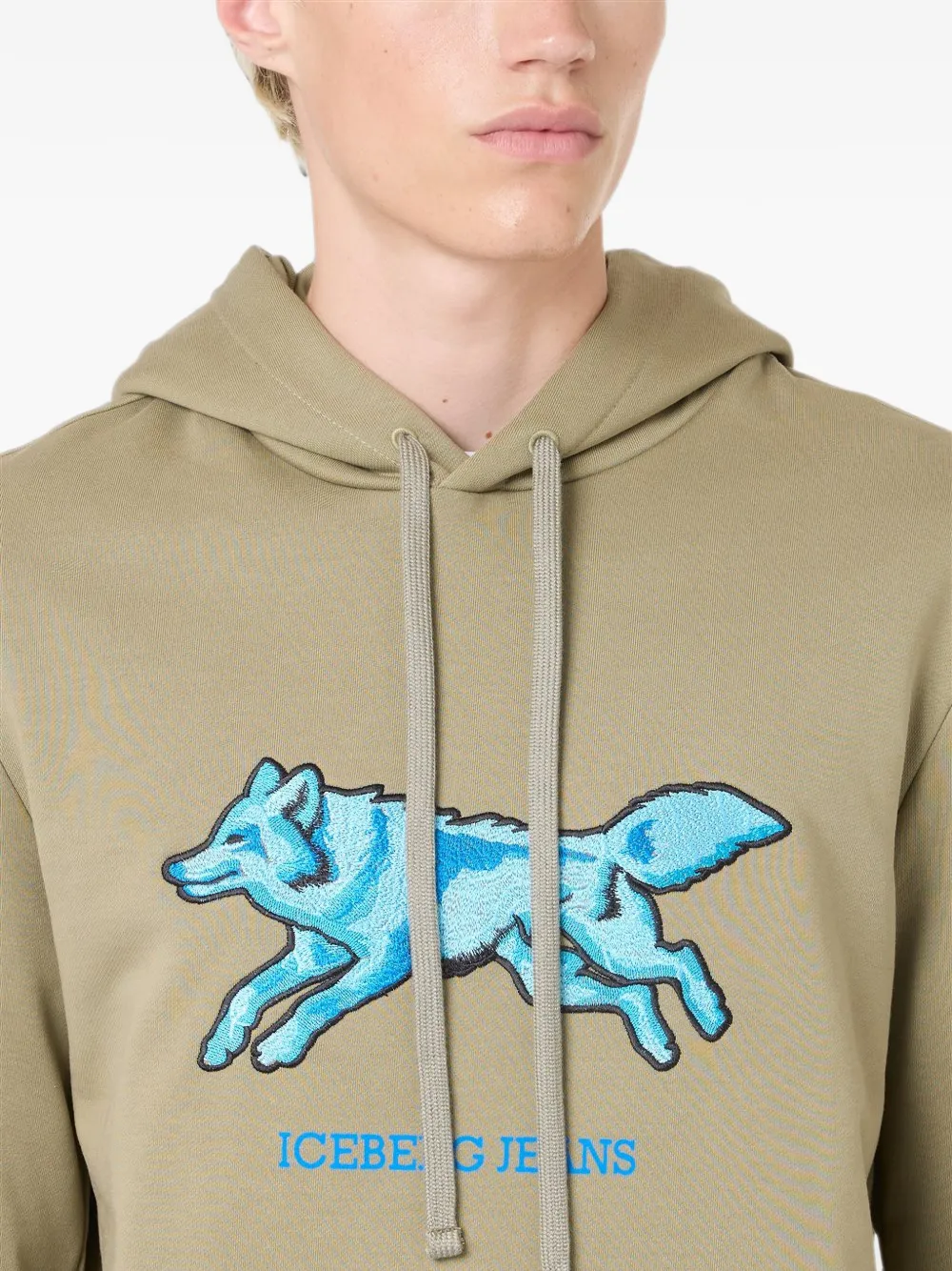 Iceberg Hoodie met wolf-borduurwerk Groen