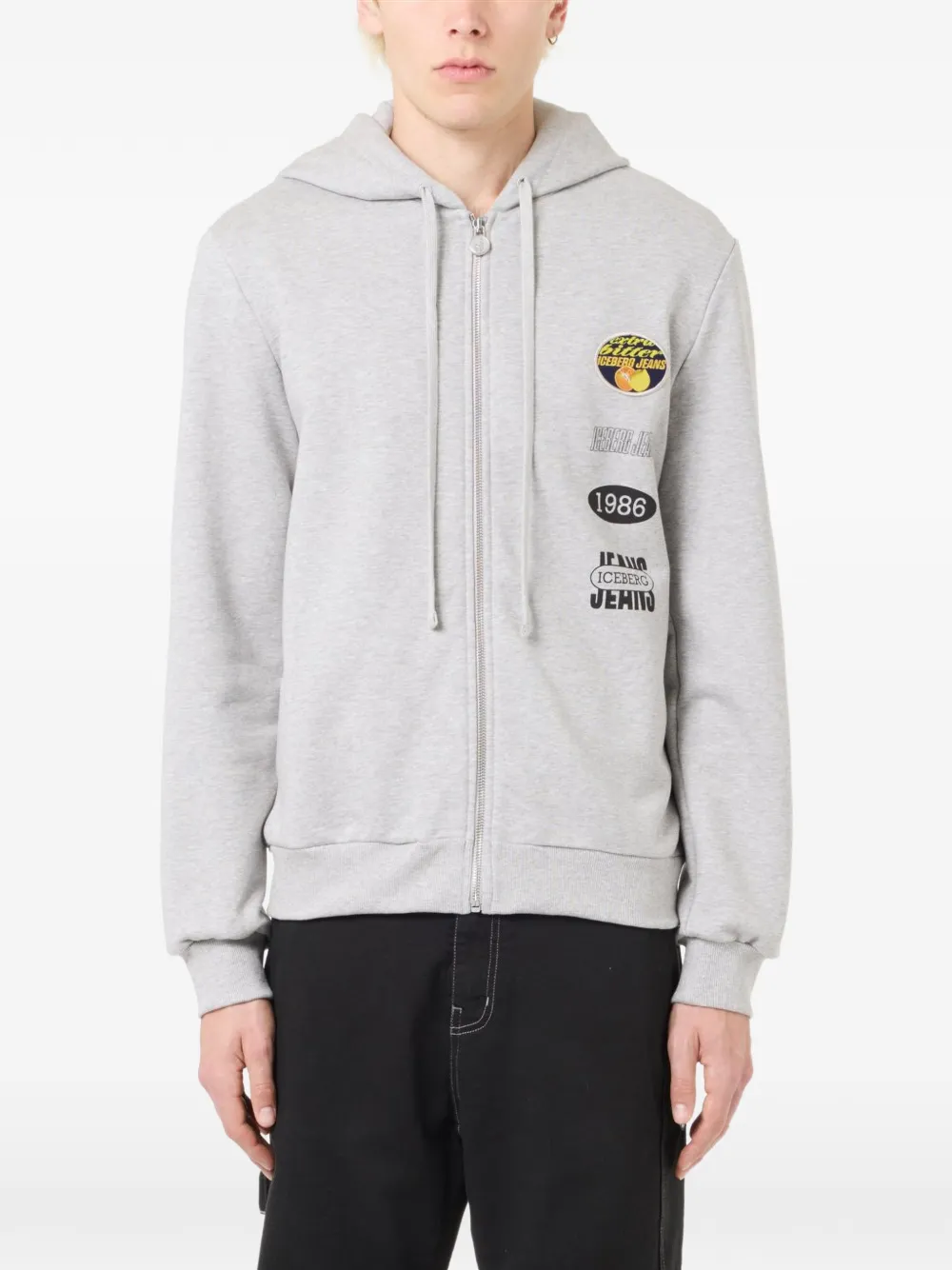 Iceberg logo-patch zip-up hoodie - Grigio
