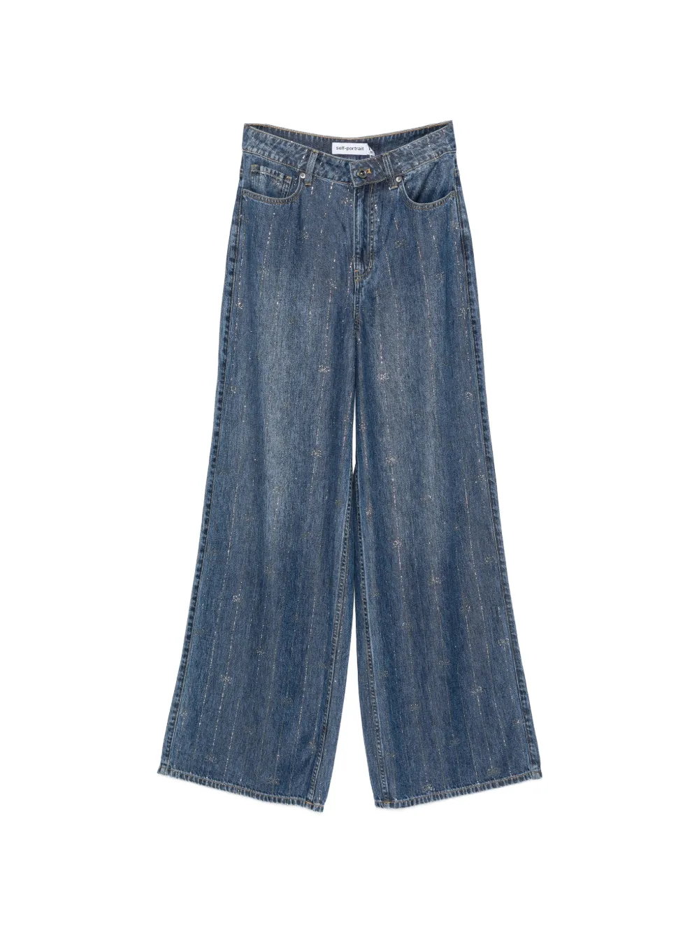 Self-Portrait rhinestone-embellished wide-leg jeans - Blu