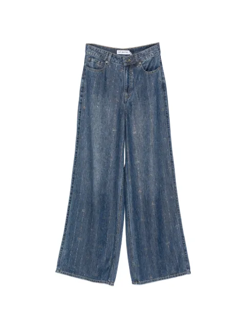Self-Portrait Calça jeans wide leg com strass