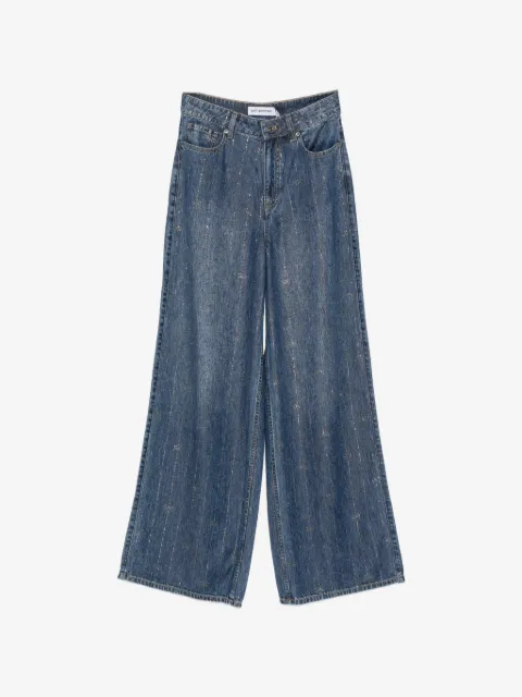 Self-Portrait jeans anchos con detalles de strass