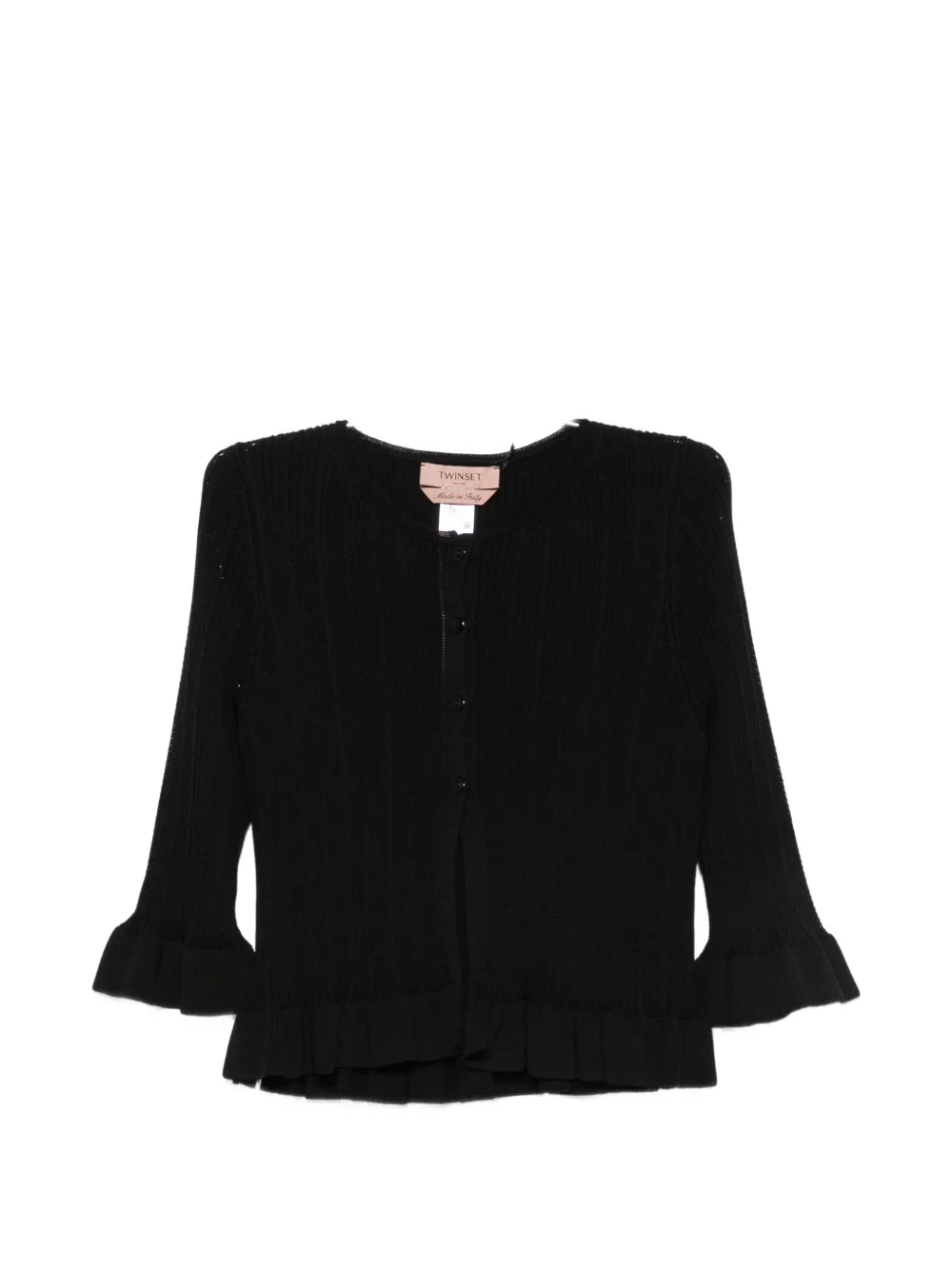 TWINSET ruffled-trim ribbed-knit cardigan - Nero