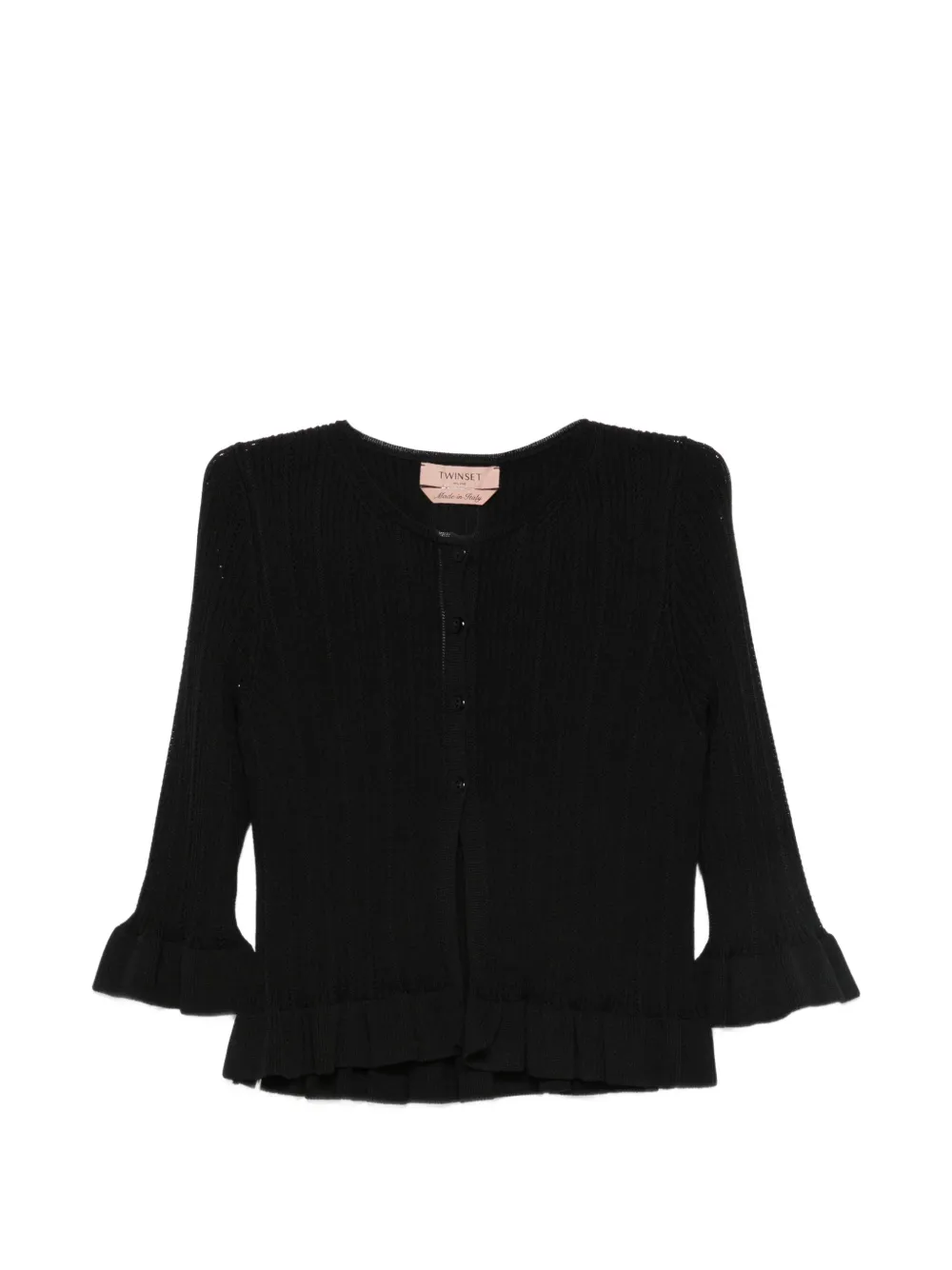 TWINSET ruffled-trim ribbed-knit cardigan - Nero