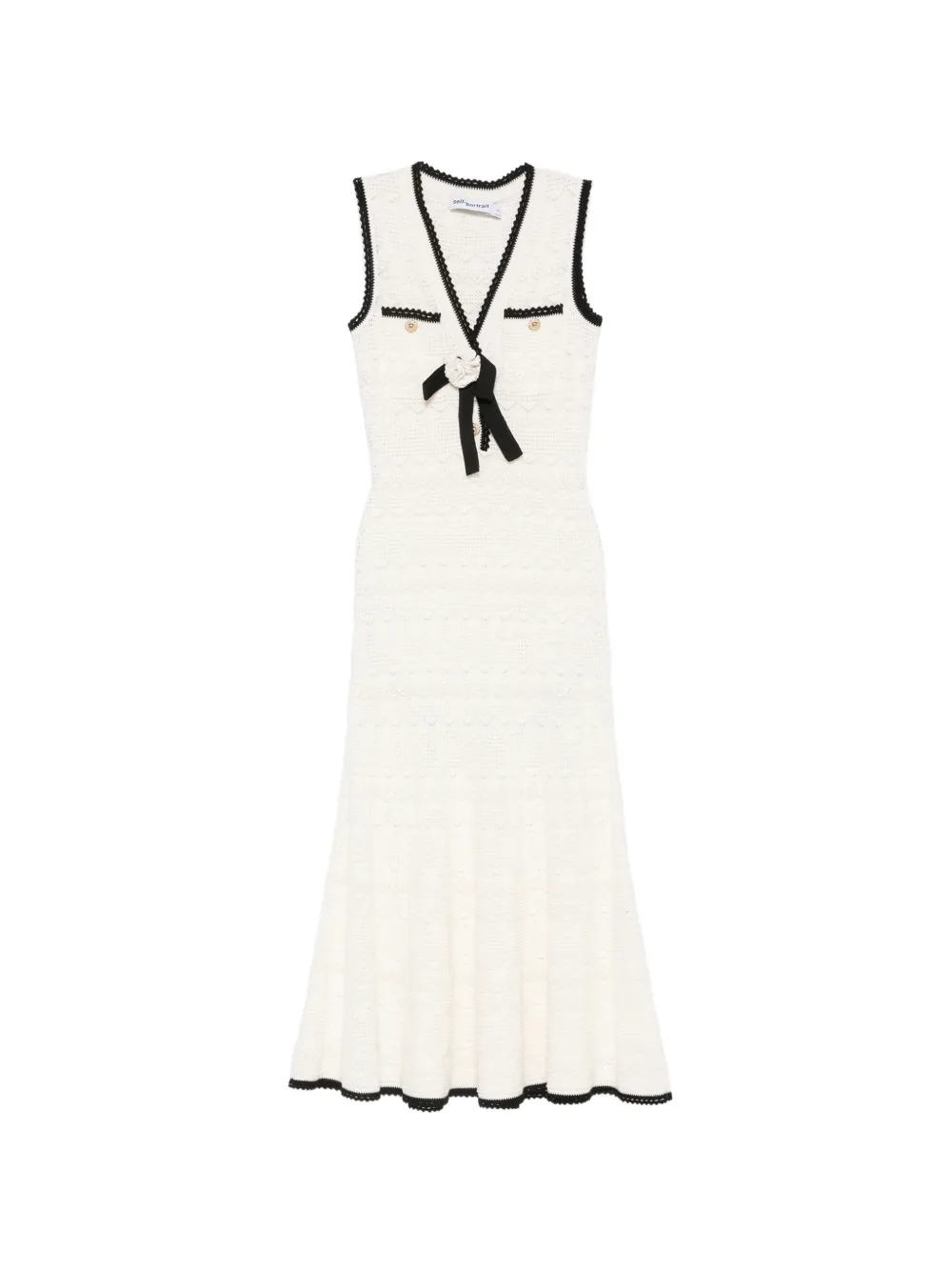 Self-Portrait bow-detail pointelle-knit midi dress - Bianco