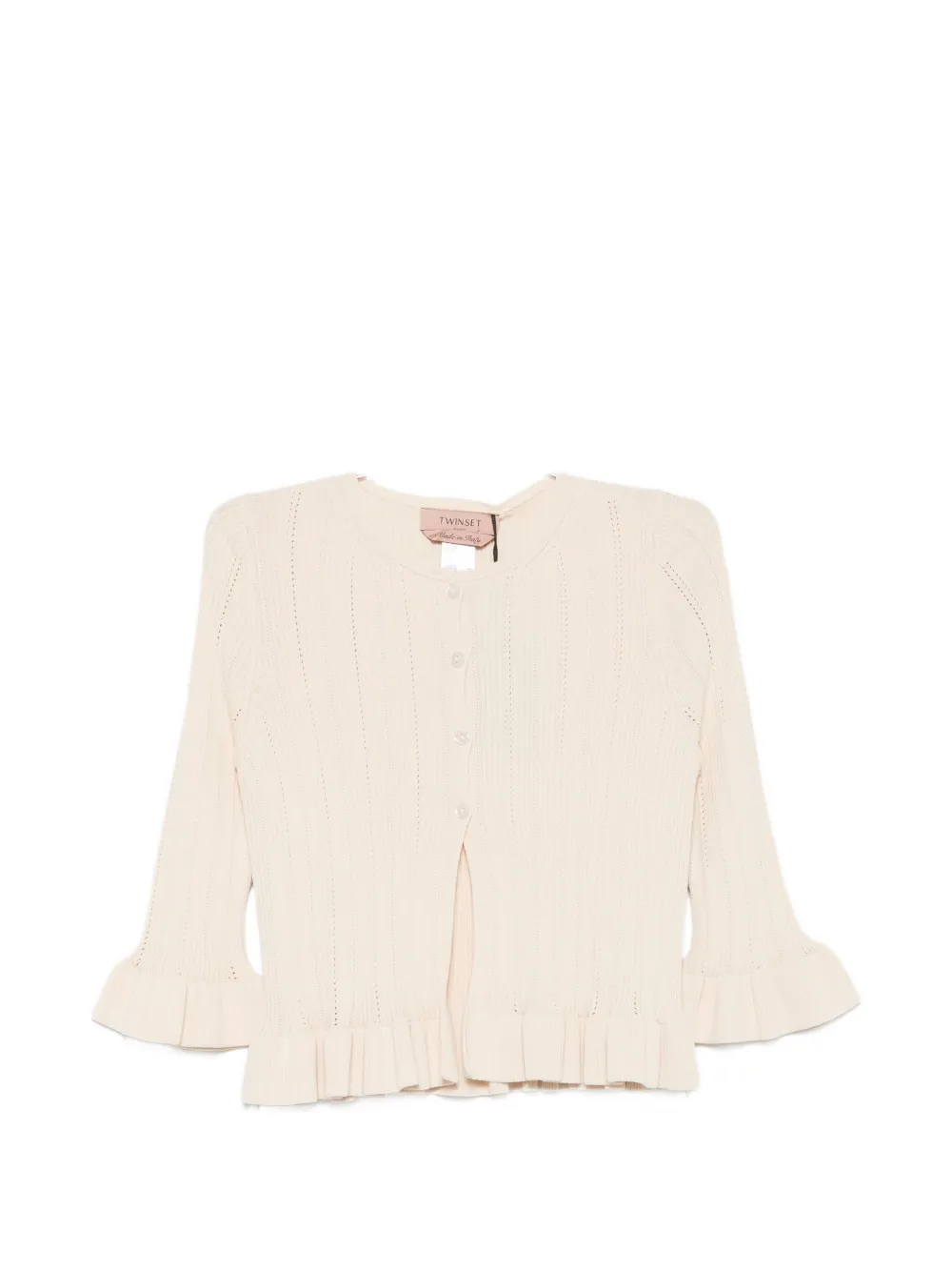 TWINSET ruffled-detail ribbed-knit cardigan - Giallo