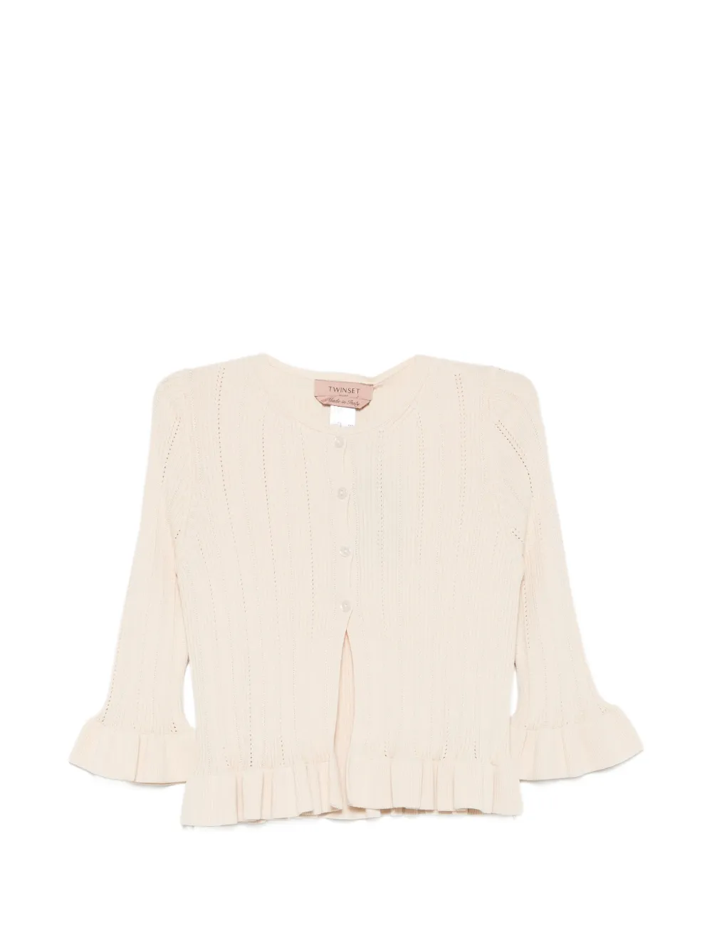 TWINSET ruffled-detail ribbed-knit cardigan - Giallo