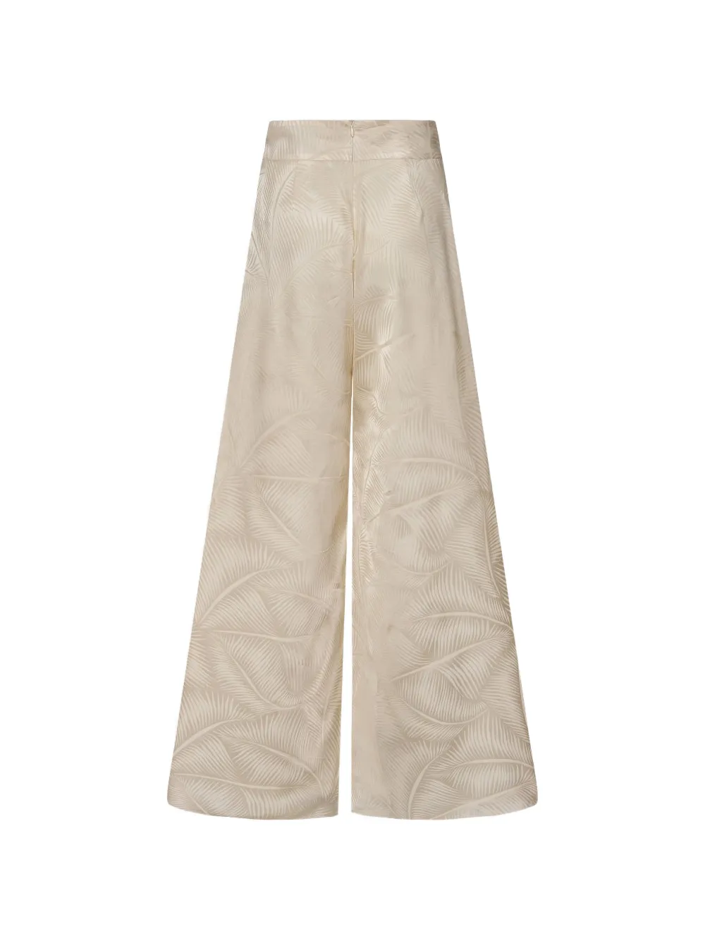 Johanna Ortiz Musical broek met wijde pijpen en palmjacquard Beige