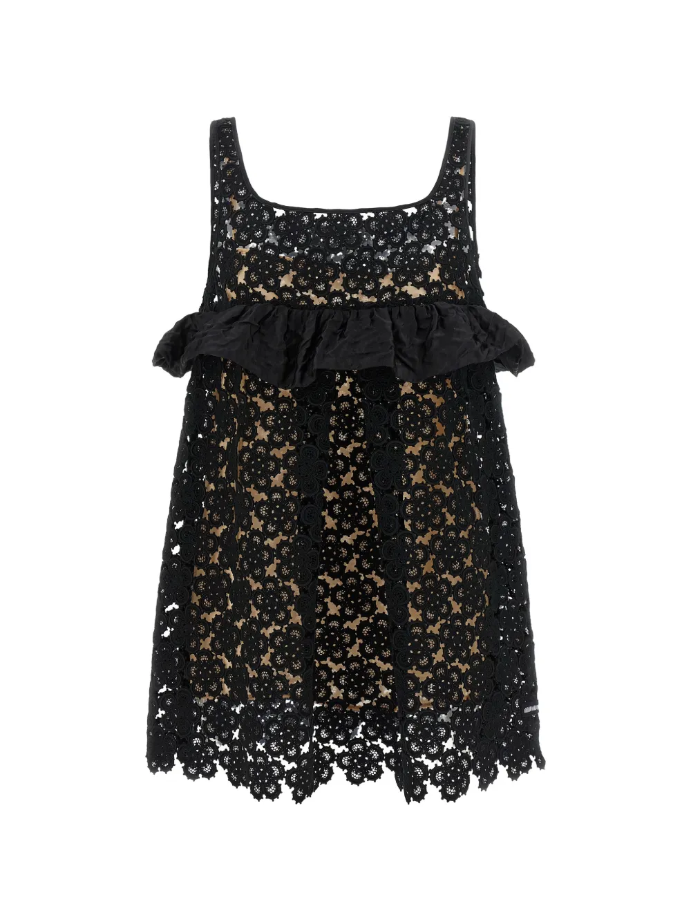 Miu Miu floral-macramé ruffled dress - Nero
