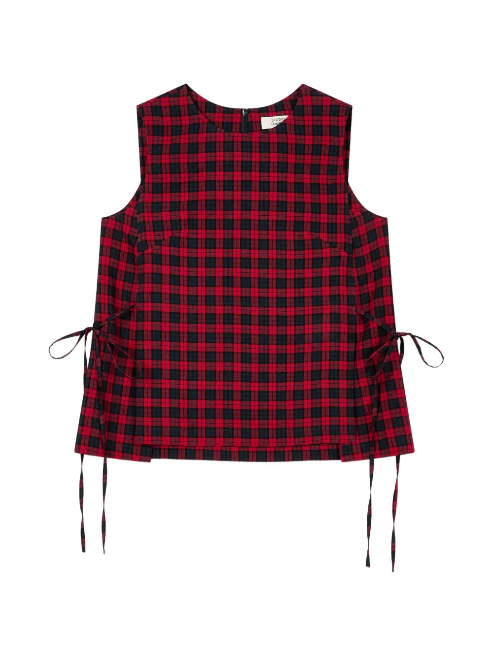 TOMBOY checkered side-tie sleeveless blouse - Rosso