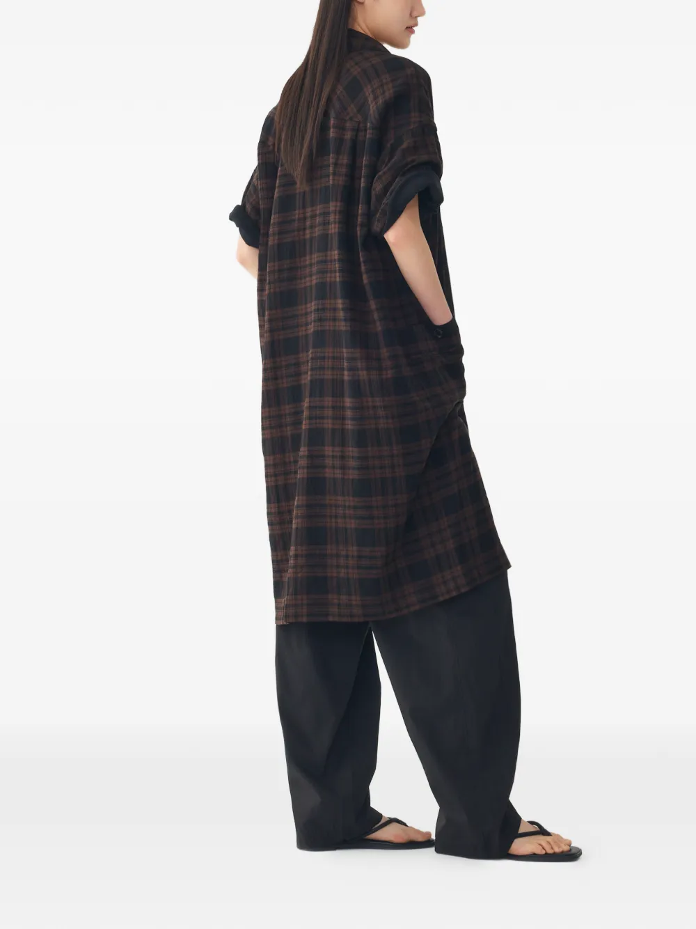 TOMBOY Geruite jurk met korte mouwen Bruin