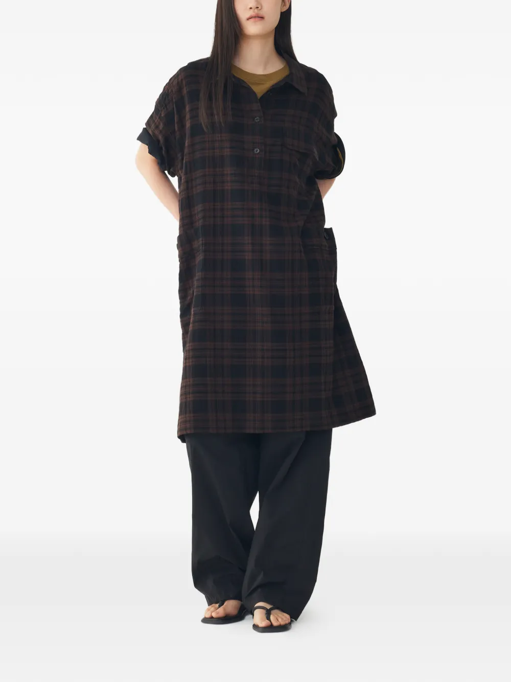 TOMBOY Geruite jurk met korte mouwen Bruin