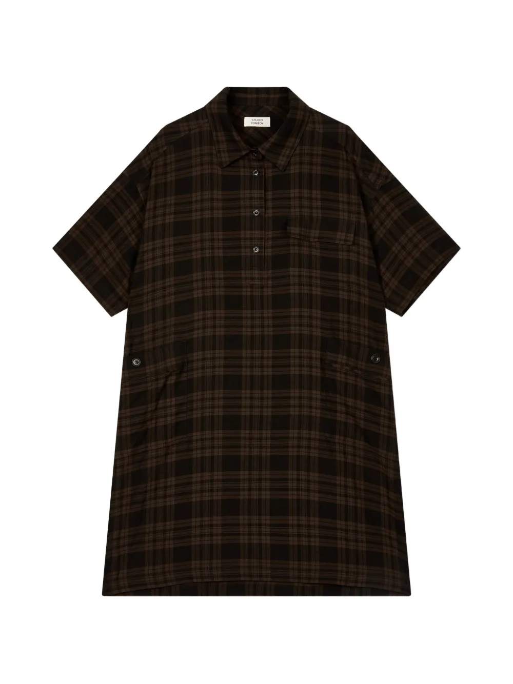 TOMBOY checkered short-sleeve midi dress - Braun