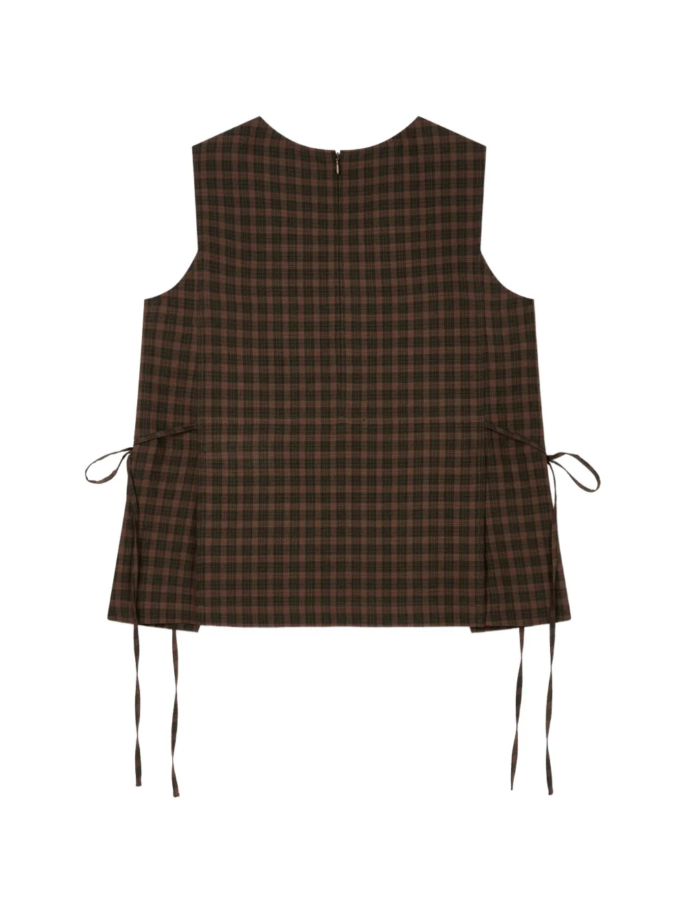 TOMBOY Geruite mouwloze blouse met gestrikte zijkant Bruin