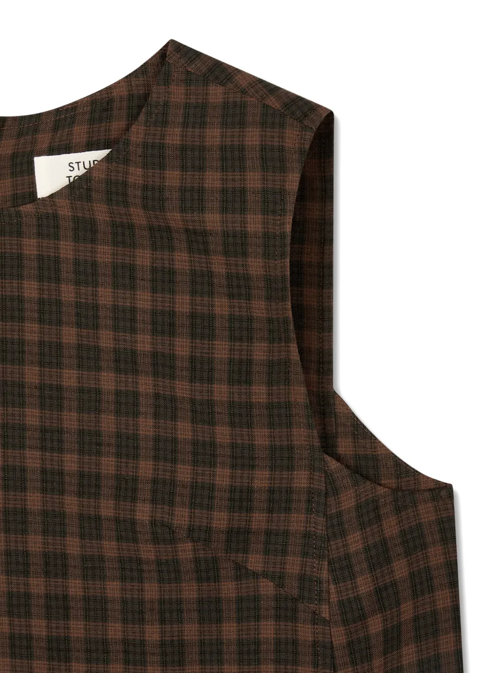 TOMBOY Geruite mouwloze blouse met gestrikte zijkant Bruin