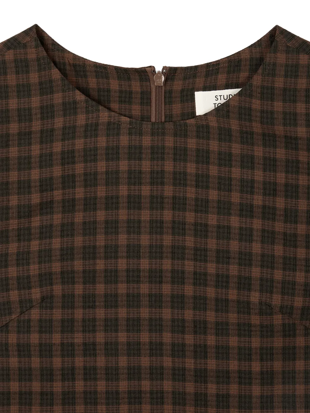 TOMBOY Geruite mouwloze blouse met gestrikte zijkant Bruin