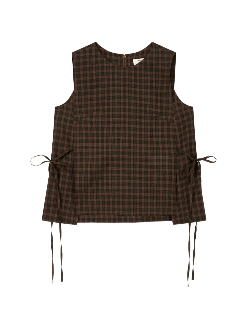 TOMBOY check-pattern side-tie sleeveless blouse - Marrone