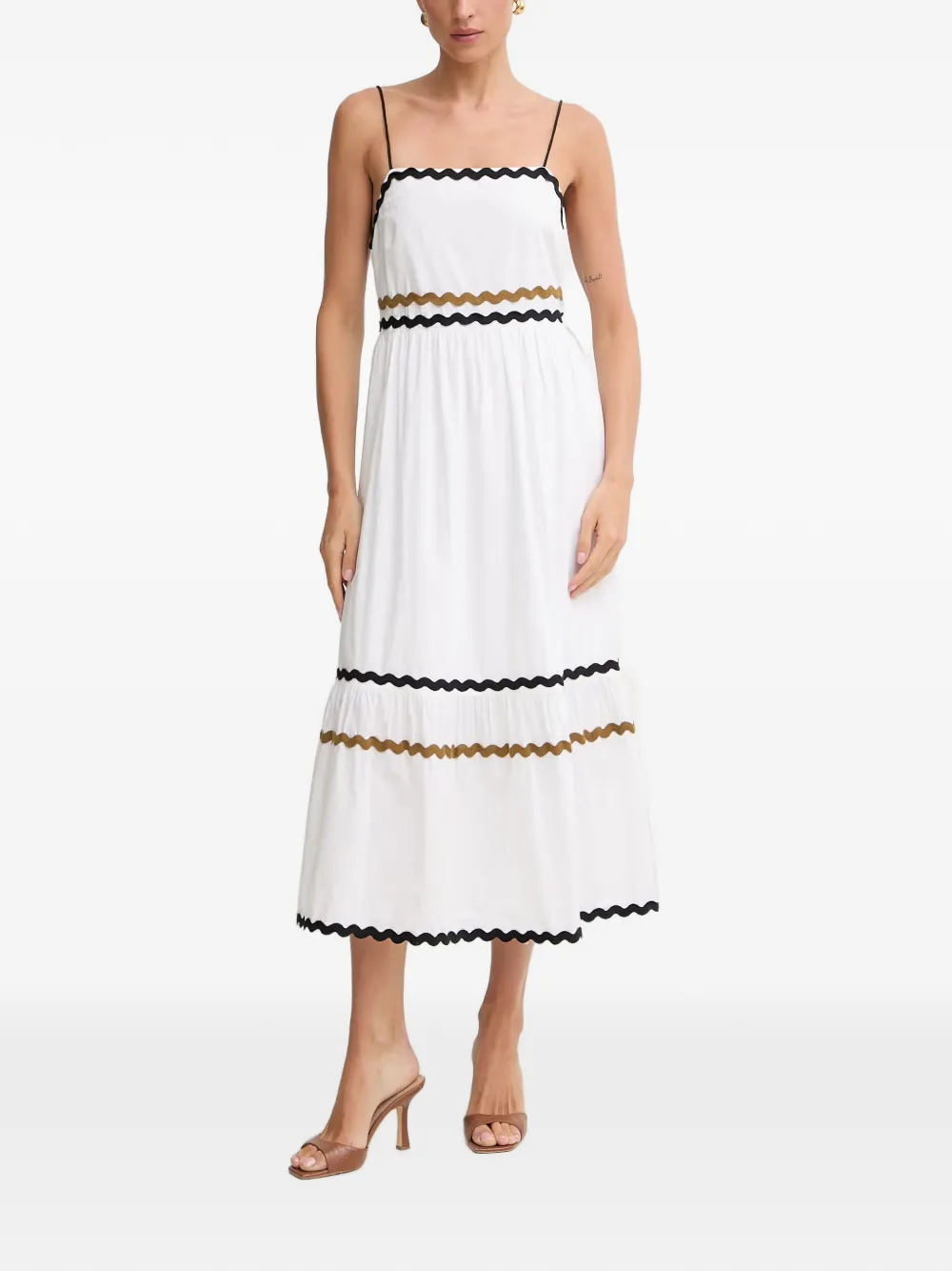FRACOMINA ric-rac-trim lace-up midi dress - Bianco