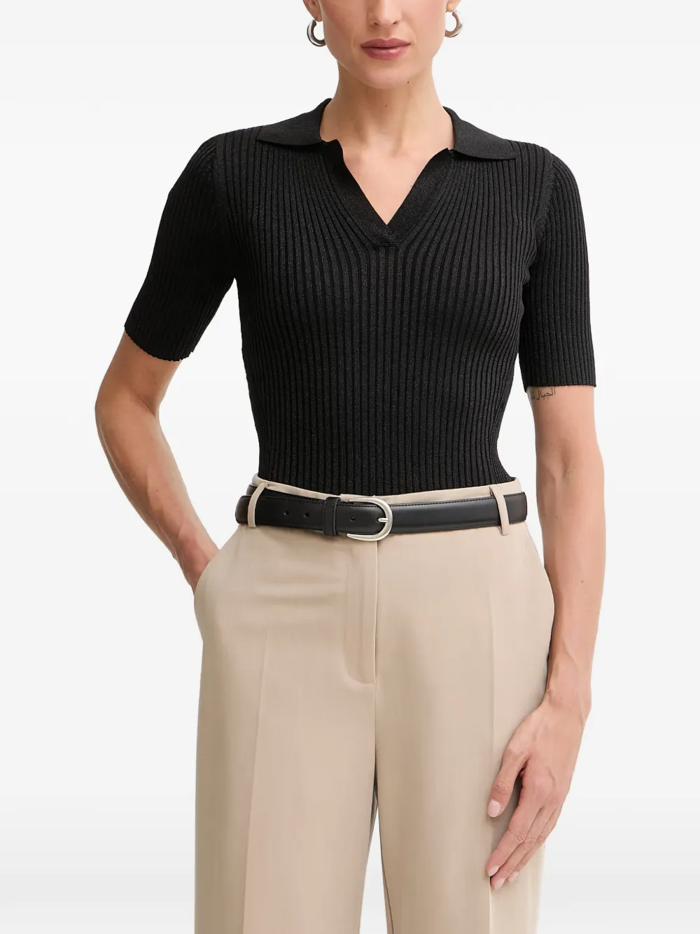 FRACOMINA ribbed-knit short-sleeve top - Nero